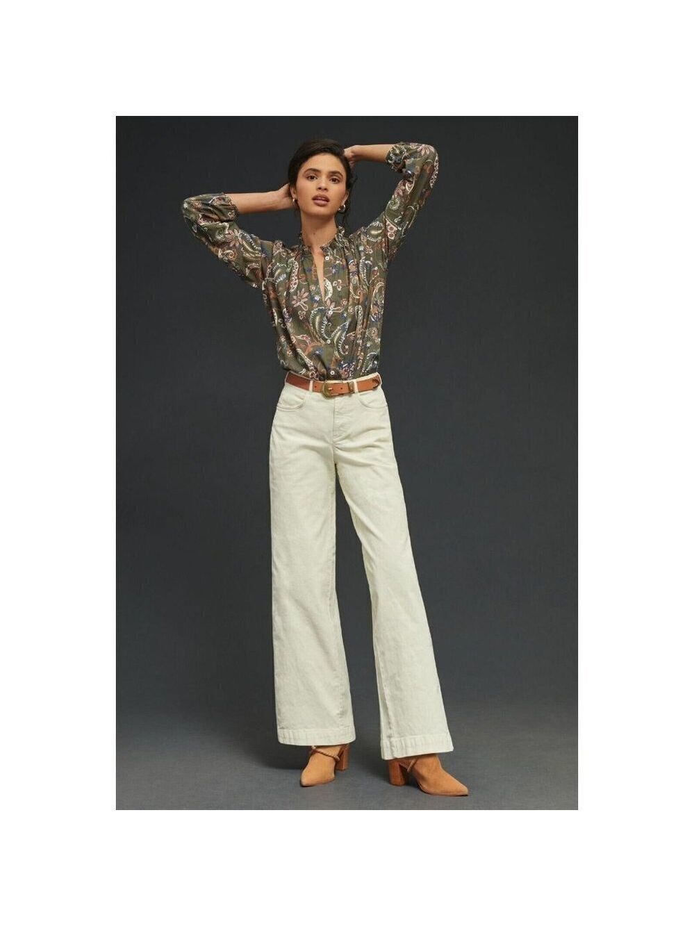 Anthropologie Pilcro The Gwen Wide-Leg Corduroy Pants Color Ivory Size 1…